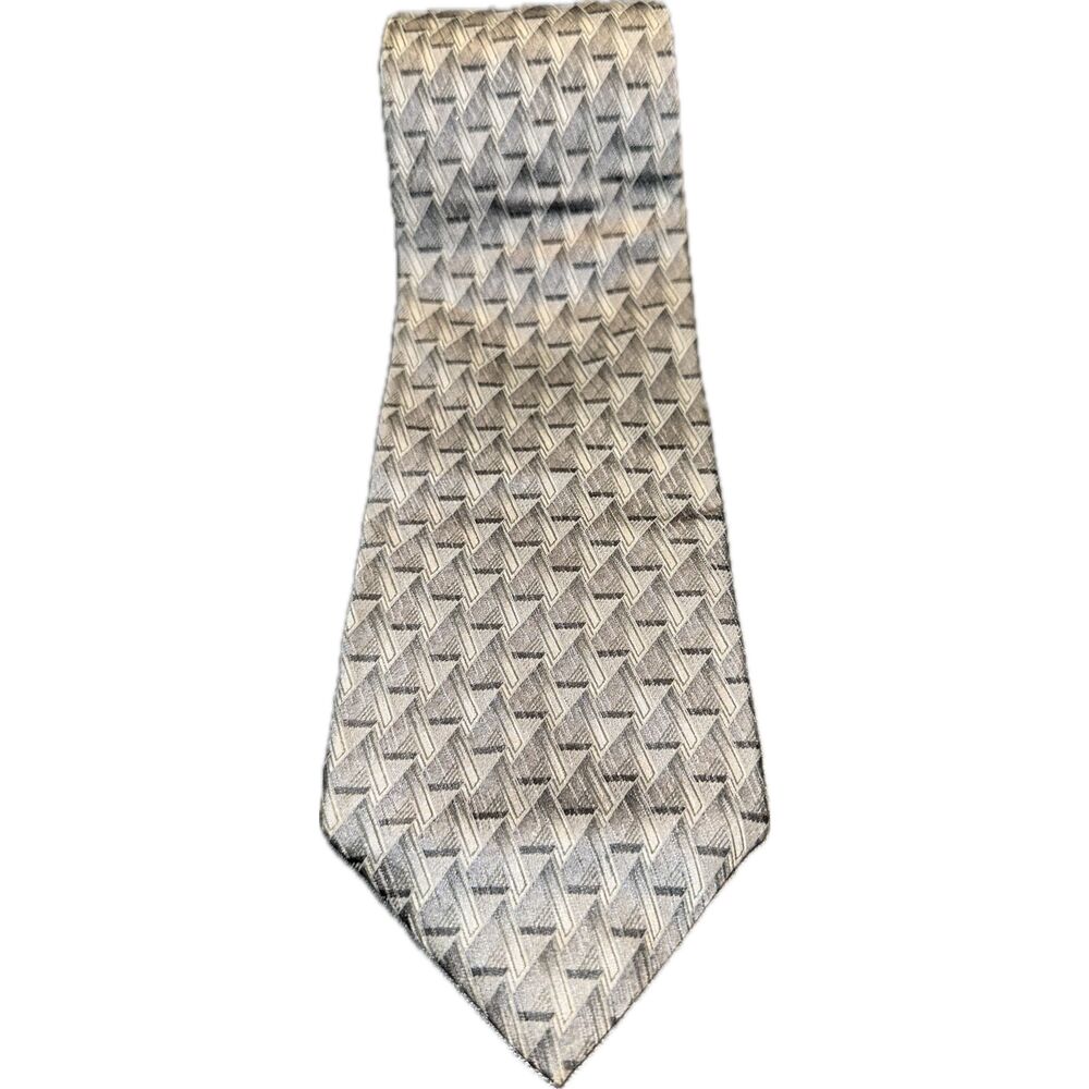Milano Uomo Tie‎ Men One Size Gray Silver Geometric Classic Designer Silk